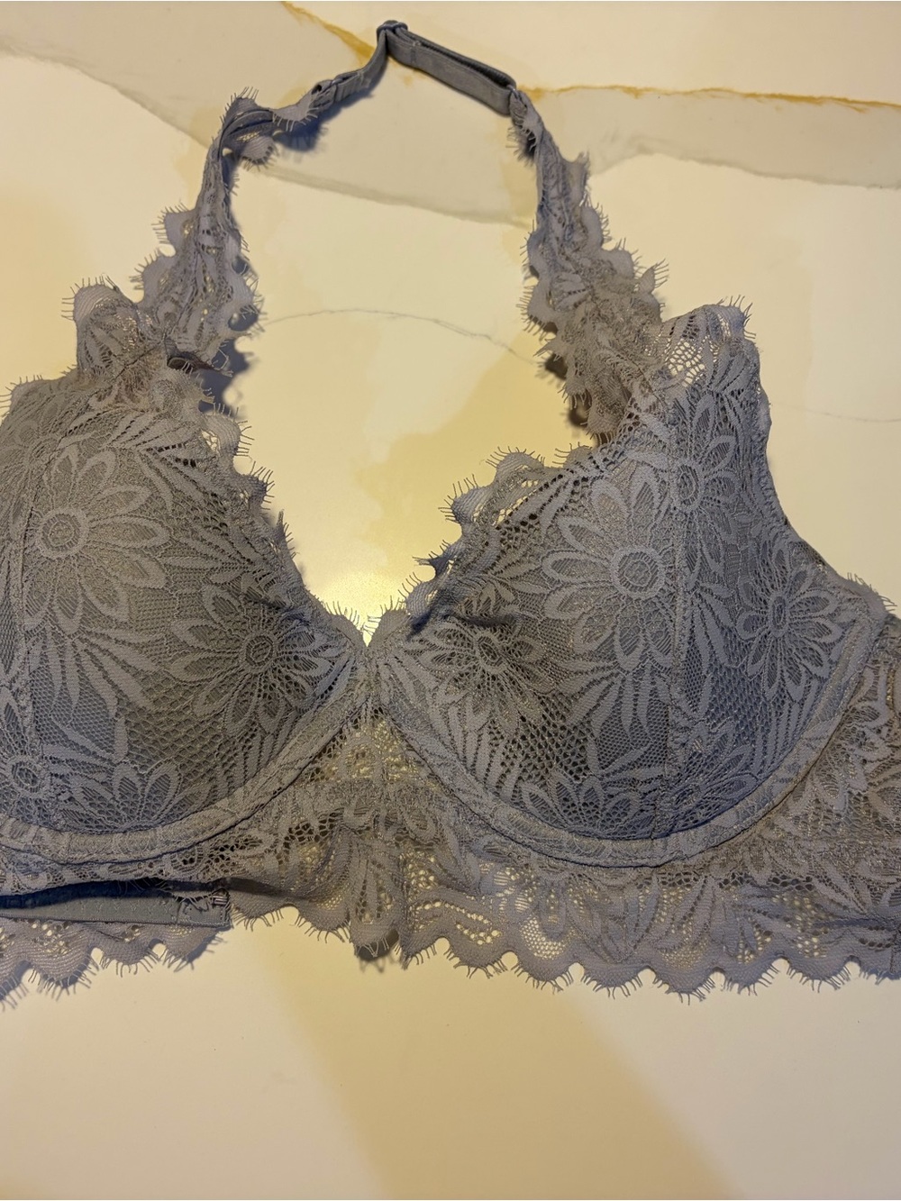New Victoria Secret Pink Lace Halter Bralette in Light Gray size M